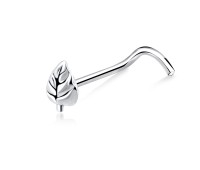 Little Leaf Shaped Silver Curved Nose Stud NSKB-364